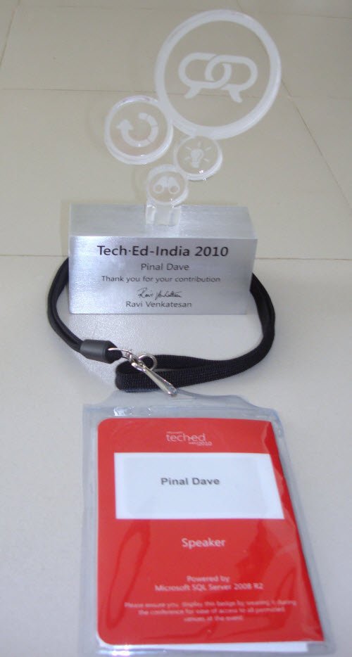 TechEd India Speaker Badge and A Token of Lifetime